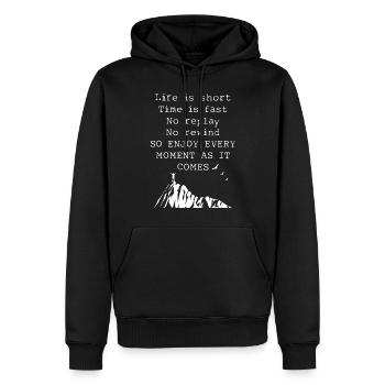 Genießen Sie jeden Moment Inspirierendes Leben Zitat Kunst - Männer Premium Bio Hoodie - Schwarz - Vorne - Nico (187cm)