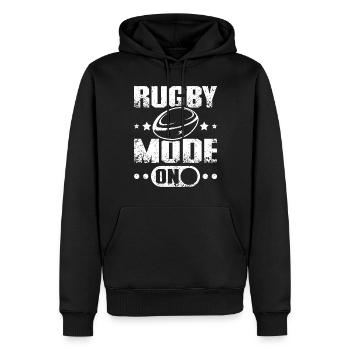 Rugby mode on - Männer Premium Bio Hoodie - Schwarz - Vorne - Nico (187cm)