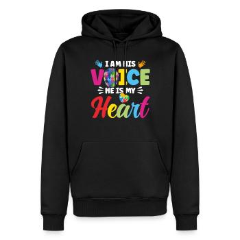 Je suis sa voix, il est mon cœur - Sweat à capuche Premium bio Homme - noir - Devant - Nico (187cm)