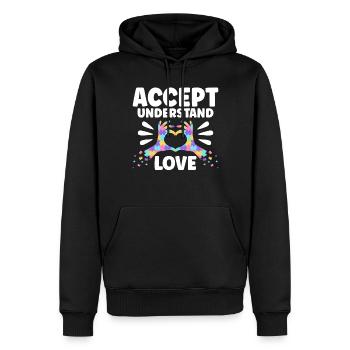 Accepter Comprendre l’amour - Sweat à capuche Premium bio Homme - noir - Devant - Nico (187cm)