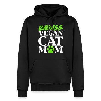 Maman chat végétalien - Sweat à capuche Premium bio Homme - noir - Devant - Nico (187cm)