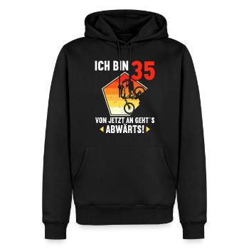 Ich bin 35 Ab jetzt gehts abwärts 35 Geburtstag - Männer Premium Bio Hoodie - Schwarz - Vorne - Nico (187cm)