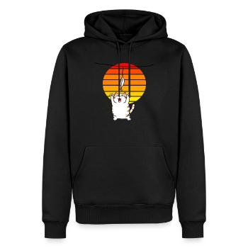 Katze streckt sich nach dem Fisch - Männer Premium Bio Hoodie - Schwarz - Vorne - Nico (187cm)