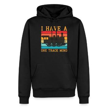 Slogan du train - J’ai un à voie unique - Sweat à capuche Premium bio Homme - noir - Devant - Nico (187cm)