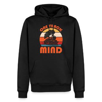 Slogan du train - One Track Mind - Sweat à capuche Premium bio Homme - noir - Devant - Nico (187cm)