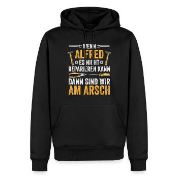 Lustiges Alfred Handwerker Heimwerker Sprüche - Männer Premium Bio Hoodie - Schwarz - Vorne - Nico (187cm)