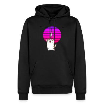 Katze streckt sich nach dem Fisch - Männer Premium Bio Hoodie - Schwarz - Vorne - Nico (187cm)