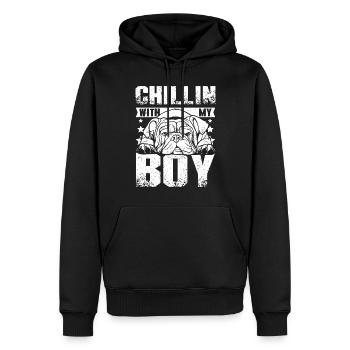 Chillin avec mon garçon bouledogue anglais - Sweat à capuche Premium bio Homme - noir - Devant - Nico (187cm)