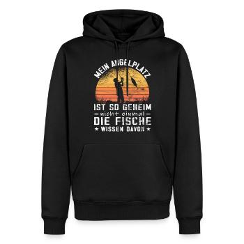 Mein Angelplatz ist geheim - Fun Angler - Männer Premium Bio Hoodie - Schwarz - Vorne - Nico (187cm)