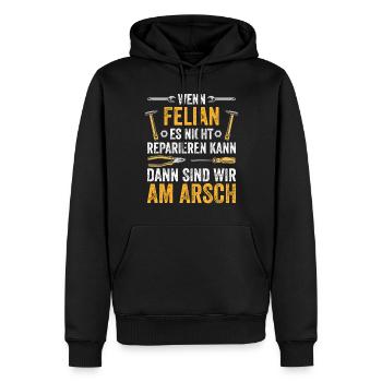 Lustiges Felian Handwerker Heimwerker Sprüche - Männer Premium Bio Hoodie - Schwarz - Vorne - Nico (187cm)