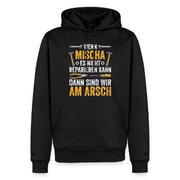 Lustiges Mischa Handwerker Heimwerker Sprüche - Männer Premium Bio Hoodie - Schwarz - Vorne - Nico (187cm)