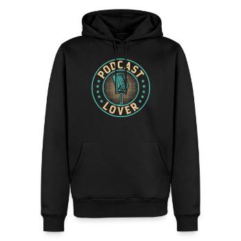 Podcast Lover - Podcasting Podcast Podcaster Podca - Sweat à capuche Premium bio Homme - noir - Devant - Nico (187cm)