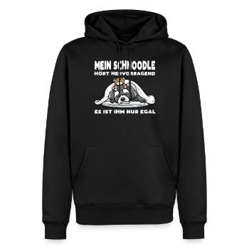 Schnoodle Hund Mit Kuscheltier - Männer Premium Bio Hoodie - Schwarz - Vorne - Nico (187cm)