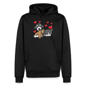 Schnoodle Hund Mit Kuscheltier - Männer Premium Bio Hoodie - Schwarz - Vorne - Nico (187cm)