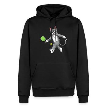 Katze Spielt Pickleball - Männer Premium Bio Hoodie - Schwarz - Vorne - Nico (187cm)