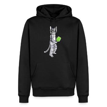 Katze Spielt Pickleball - Männer Premium Bio Hoodie - Schwarz - Vorne - Nico (187cm)