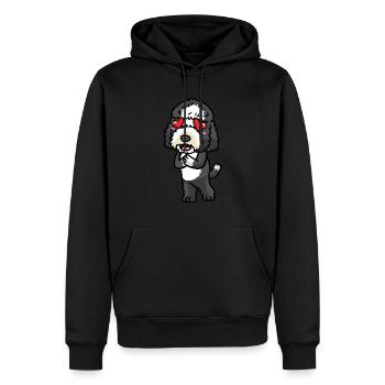 Sheepadoodle Dog In Love Emoticon - Men’s Premium Organic Hoodie - black - Front - Nico (187cm)