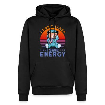 Je ne dors pas J’économise de l’énergie - Sweat à capuche Premium bio Homme - noir - Devant - Nico (187cm)