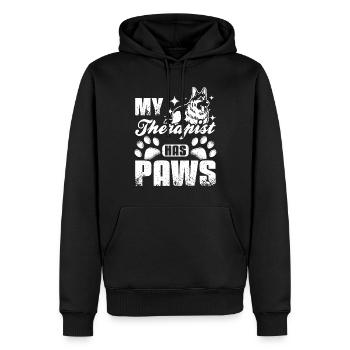 Mon thérapeute a pattes berger anglais - Sweat à capuche Premium bio Homme - noir - Devant - Nico (187cm)