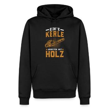 Holz Geschenke Chainsaw Kettensäge Waldarbeiter - Männer Premium Bio Hoodie - Schwarz - Vorne - Nico (187cm)