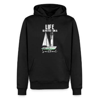 La vie est meilleure en naviguant sur un voilier - Sweat à capuche Premium bio Homme - noir - Devant - Nico (187cm)