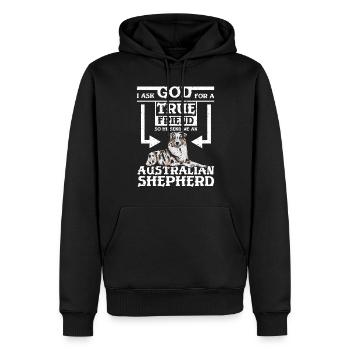 Dieu m’envoie un berger australien - Sweat à capuche Premium bio Homme - noir - Devant - Nico (187cm)