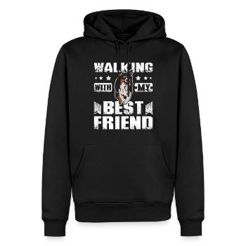 Marcher avec mon meilleur ami berger australien - Sweat à capuche Premium bio Homme - noir - Devant - Nico (187cm)