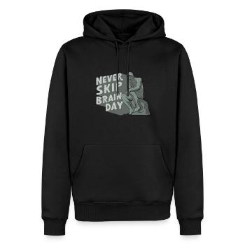 Never Skip Brain Day Philosophie Philosoph Denken - Männer Premium Bio Hoodie - Schwarz - Vorne - Nico (187cm)