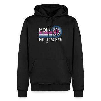 Moin ihr Spacken Nordsee Norddeutsch Plattdeutsch - Männer Premium Bio Hoodie - Schwarz - Vorne - Nico (187cm)