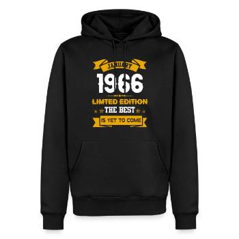 Janvier 1966 Cadeau d’anniversaire - Sweat à capuche Premium bio Homme - noir - Devant - Nico (187cm)