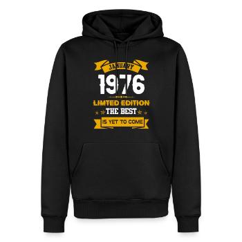 January 1976 Birthday Gift - Men’s Premium Organic Hoodie - black - Front - Nico (187cm)