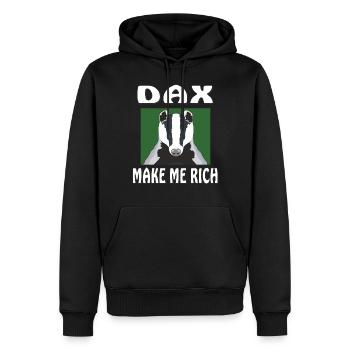 DAX MAKE ME RICH - Männer Premium Bio Hoodie - Schwarz - Vorne - Nico (187cm)