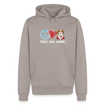 Gaming Dog - Men’s Premium Organic Hoodie - taupe - Front - Nico (187cm)