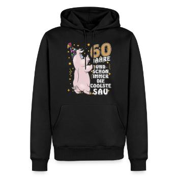 60 JAHRE DIE COOLSTE SAU GEBURTSTAG - Männer Premium Bio Hoodie - Schwarz - Vorne - Nico (187cm)