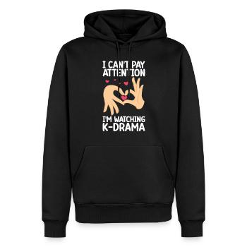 K-Drame - Sweat à capuche Premium bio Homme - noir - Devant - Nico (187cm)