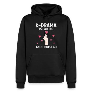K-Drame - Sweat à capuche Premium bio Homme - noir - Devant - Nico (187cm)