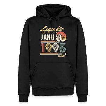 Legendary since January 1993 birthday gift - Men’s Premium Organic Hoodie - black - Front - Nico (187cm)