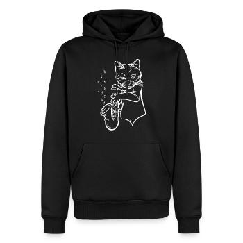 Chat Saxophone Saxophoniste Amateur de musique Chat Jouer - Sweat à capuche Premium bio Homme - noir - Devant - Nico (187cm)
