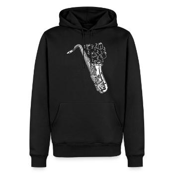 Saxophone avec chat Joueur de saxophone et propriétaire de chat - Sweat à capuche Premium bio Homme - noir - Devant - Nico (187cm)