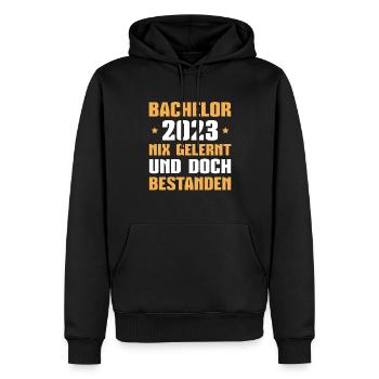 Bachelor 2023 Bestandene Bachelorpüfung - Männer Premium Bio Hoodie - Schwarz - Vorne - Nico (187cm)