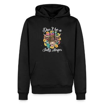 Vache des Highlands - Sweat à capuche Premium bio Homme - noir - Devant - Nico (187cm)