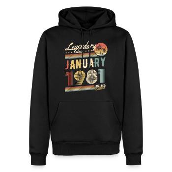 Légendaire depuis janvier 1981 Edition Limitée - Sweat à capuche Premium bio Homme - noir - Devant - Nico (187cm)