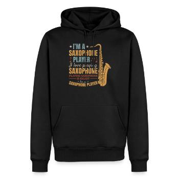 Saxophoniste joueur de saxophone - I'm A Saxophone Pla - Sweat à capuche Premium bio Homme - noir - Devant - Nico (187cm)