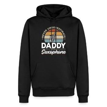Saxophoniste - Ne sous-estimez jamais papa avec un saxo - Sweat à capuche Premium bio Homme - noir - Devant - Nico (187cm)