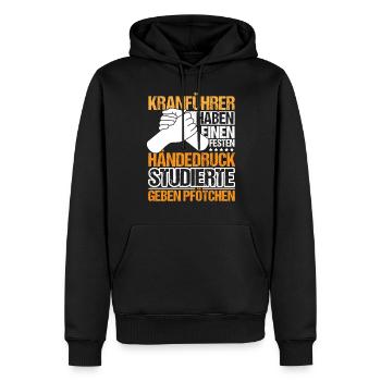 Kranführer haben einen festen Händedruck - Männer Premium Bio Hoodie - Schwarz - Vorne - Nico (187cm)