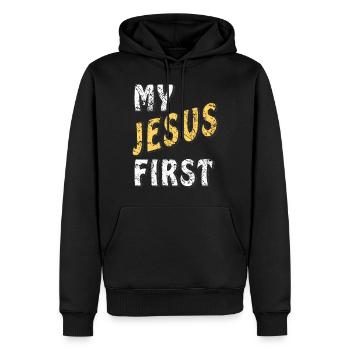 MON JÉSUS D’ABORD - Sweat à capuche Premium bio Homme - noir - Devant - Nico (187cm)