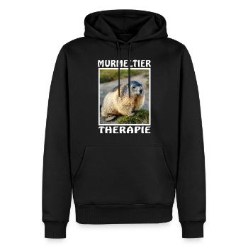 MURMELTIER THERAPIE - Männer Premium Bio Hoodie - Schwarz - Vorne - Nico (187cm)