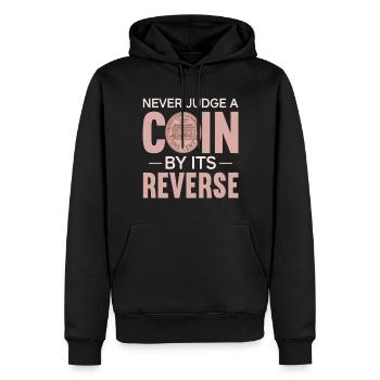Collectionneur de pièces Numismatique Pièces rares Coin Lover - Sweat à capuche Premium bio Homme - noir - Devant - Nico (187cm)