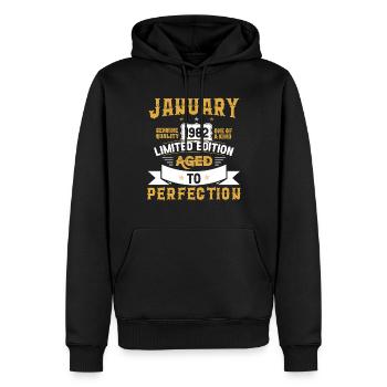 January 1982 Limited Edition Aged To Perfection - Männer Premium Bio Hoodie - Schwarz - Vorne - Nico (187cm)
