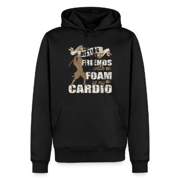 Funny "beating friends with foam is my - Men’s Premium Organic Hoodie - black - Front - Nico (187cm)